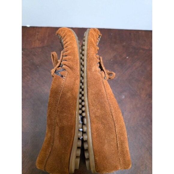 Minnetonka Brown Suede Moccasins Southwestern Patterned Toe Design  Size 7 - Picture 6 of 9